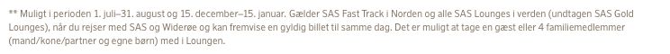 Tidligere har der været adgang til Lounge og Fast Track for sølvmedlemmer fra 1. juli til 31. august. (screenshot af de tidligere vilkår fra SAS.dk)