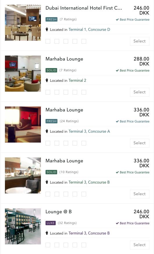 Priseksempler på loungeadgang i Dubai via Loungebuddy.com