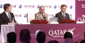 Qatar Airways CEO, Akbar Al Baker på pressekonference i Berlin.